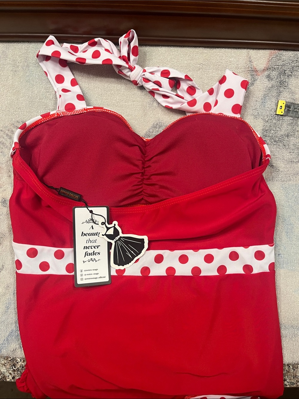 NWT RED 1940S HALTER PATCHWORK ONE-PIECE SWIMSUIT - Picture 11 of 13